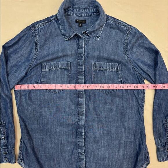 Talbots Women's Classic Blue Dark Chambray Button Down Shirt Size Medium Petite - Picture 4 of 7